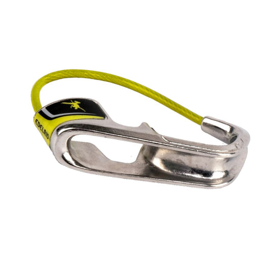 Edelrid Jul 2 Assisted Braking device in steel gray and lime green on side