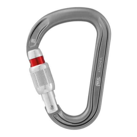 Unlocked Petzl Attache Screw-Lock Carabiner with red band showing