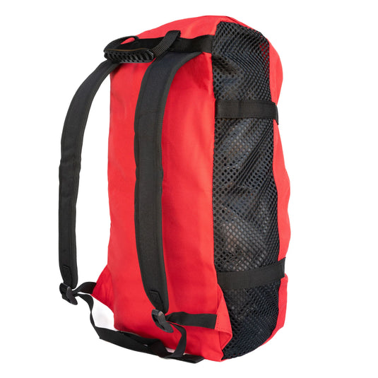 Psychi Rope Bag - Red - with backpack straps shown