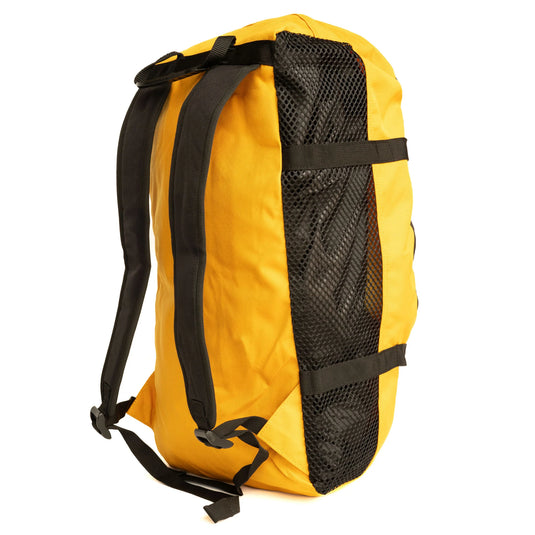 Psychi Rope Bag - Yellow with backpack shown