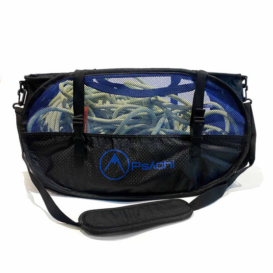 Psychi Belay Bucket - Blue - side view with rope inside