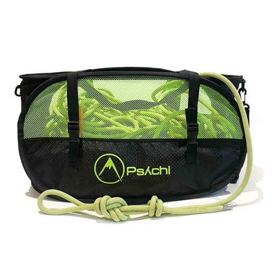 Psychi Belay Bucket - Green - side view with rope inside