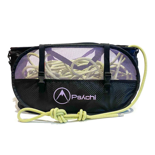 Psychi Belay Bucket - Purple - side view with rope inside
