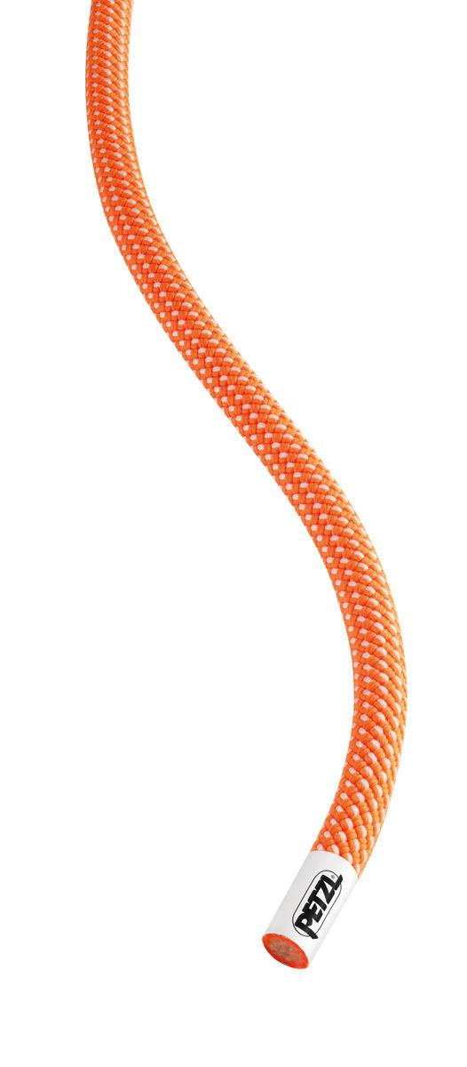 The end of Petzl 9.2mm Volta Rope in Bright orange