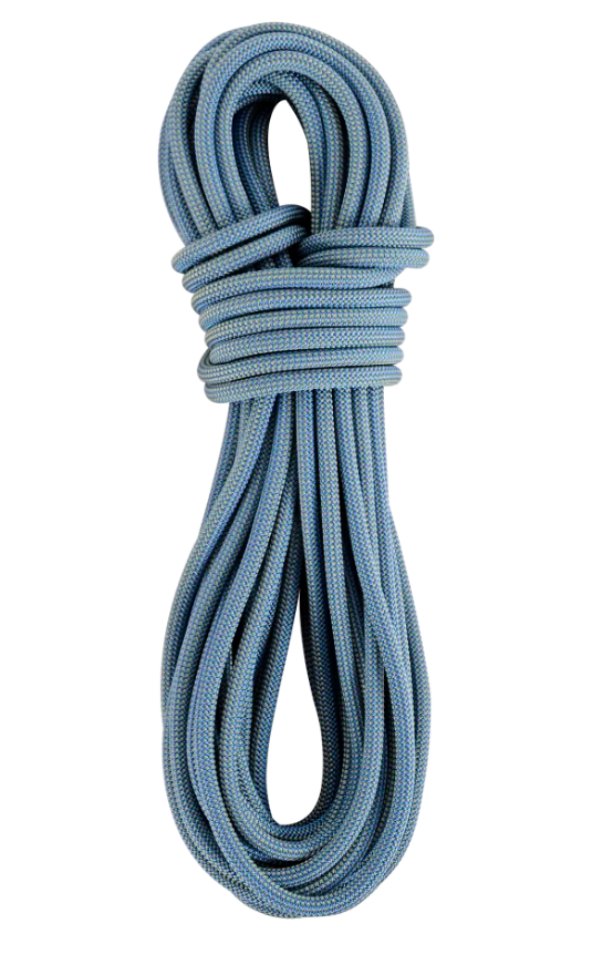 Orange Super Big Jim 10.5mm climbing rope coiled up with white background