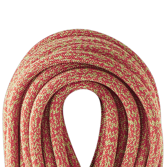 Close up of red Edelrid BOA 9.8mm climbing rope