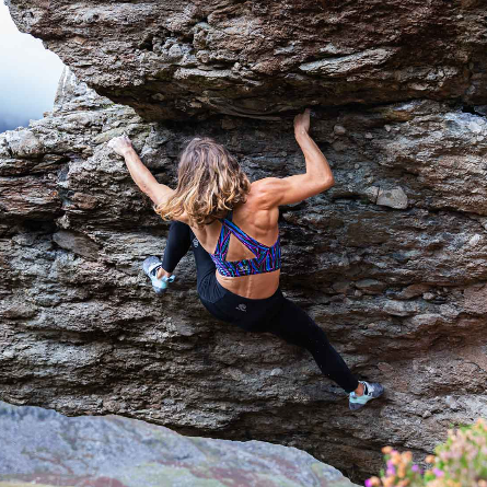 3rd Rock Luna Bra worn on model bouldering