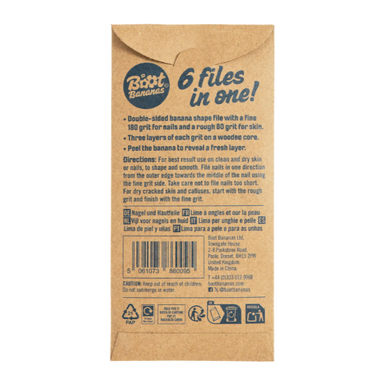Boot Bananas Nail & Skin File in Brown packaging with information text on back