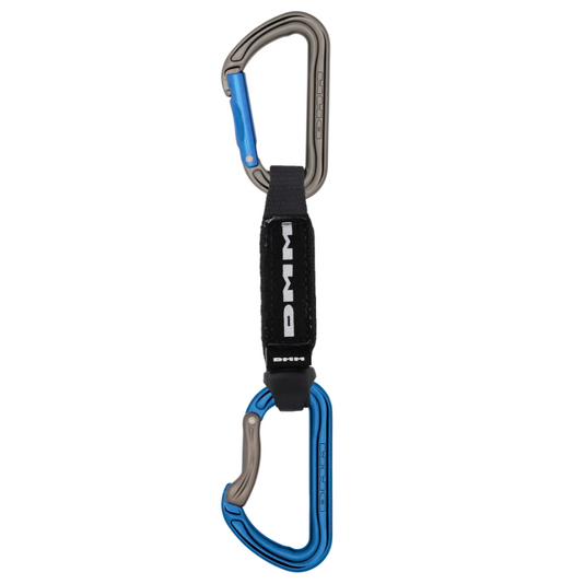 DMM Shadow Quickdraw - 12cm single - grey and blue biners with black dogbone with DMM logo