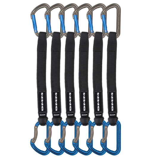 DMM Shadow Quickdraw - 25cm 6-pack - grey and blue biners with black dogbone with DMM logo
