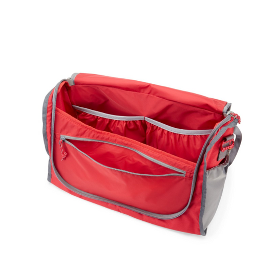 Moon Bouldering Bag - Red open and in shoulder style