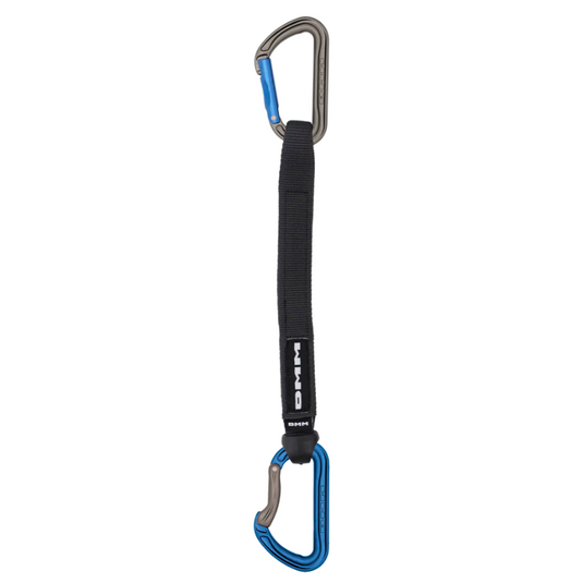 DMM Shadow Quickdraw - 25cm single - grey and blue biners with black dogbone with DMM logo