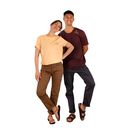 3rd Rock Johnson Pant in Camels arse and shark, each worn by a separte model facing camera