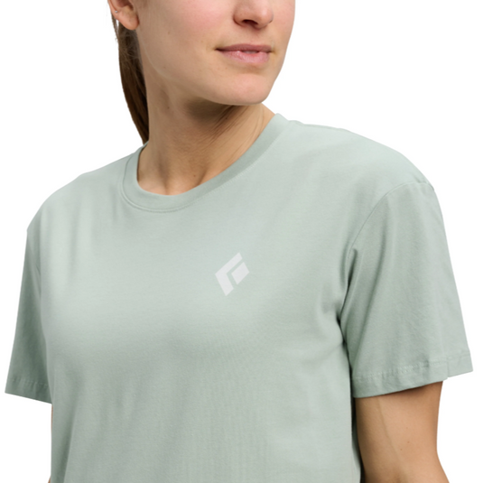 Black Diamond Women's Heritage Badge Short Sleeve Tee in agave - with BD logo on chest worn by model