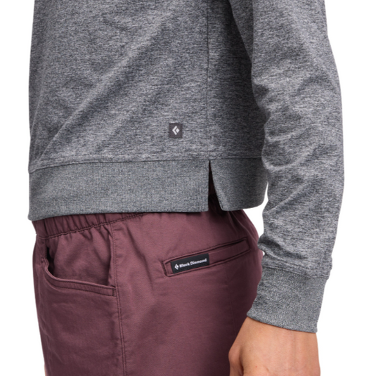 Black Diamond Circuit Midlayer Hoody in anthracite worn by model - close up of split hem