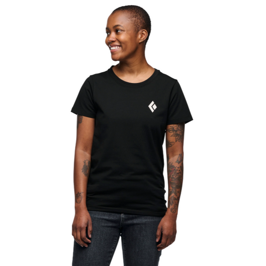 Black Diamond Women's Equipment for Alpinists Tee in black worn by model