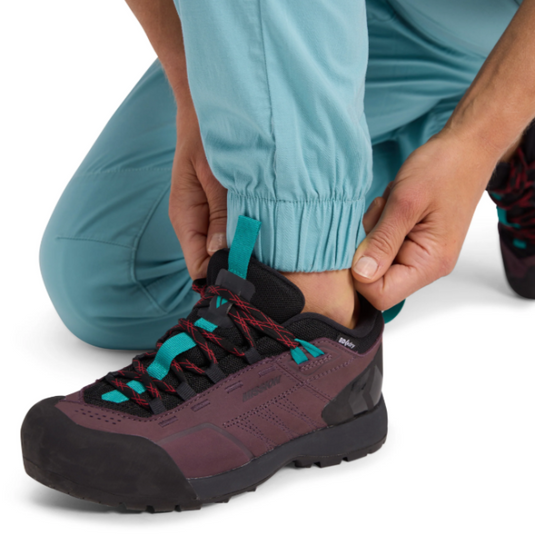 Black Diamond Notion SP pants - Glacier - worn by model - close up of leg cuff