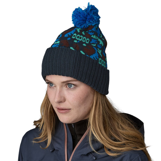 Patagoina Powder Town Beanie in Across oceans - Smolder Blue worn on model