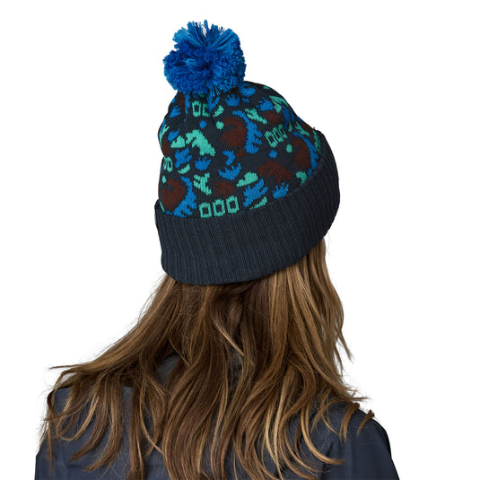Patagoina Powder Town Beanie in Across oceans - Smolder Blue worn on model facing away