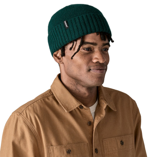 Patagonia Brodeo Beanie in cascade green worn by model