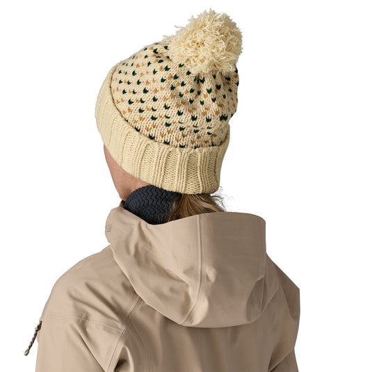 Patagonia Snowbelle beanie in confetti natural worn by model
