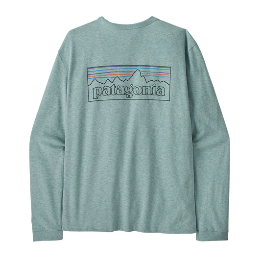 Patagonia Women's Long Sleeved P-6 Logo Responsibili-Tee in P-6 Outline: Virtually Blue