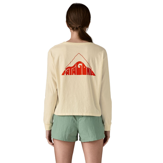 Patagonia W's L/S Driftways Easy Cut Organic T-Shirt in undyed natural worn by model
