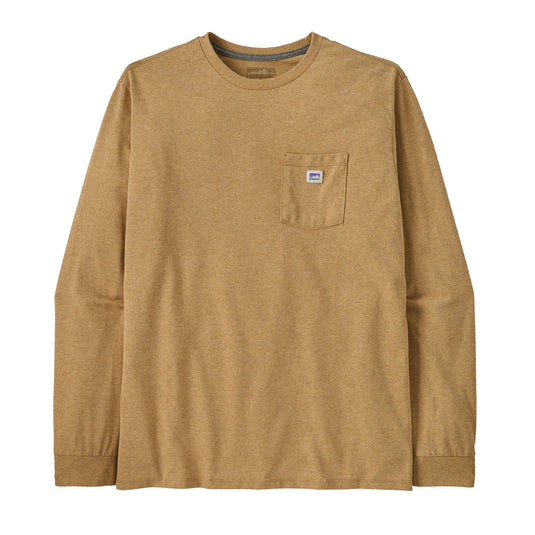 Patagonia Mens Long Sleeved Shop Sticker Pocket Responsibili-Tee in Talon Gold