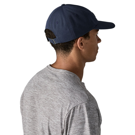 Patagonia P-6 Label Trad Cap in New Navy worn by model