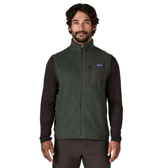 Patagonia Mens R1 Air Vest in Old Growth Green - worn by model