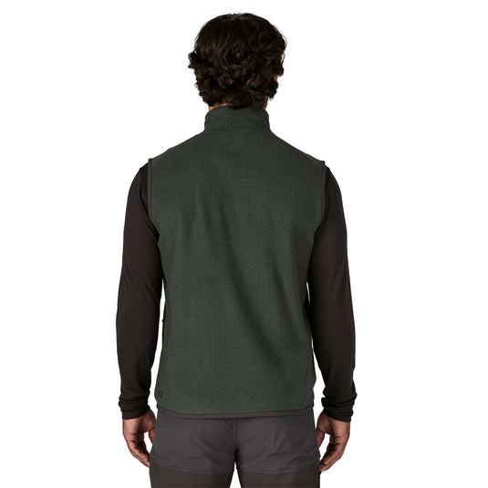 Patagonia Mens R1 Air Vest in Old Growth Green worn by model facing away