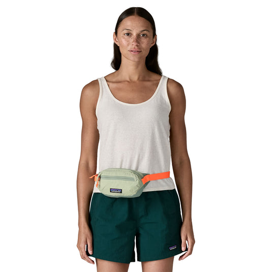 Patagonia Terravia Mini Hip Pack in Lichen Green worn by model
