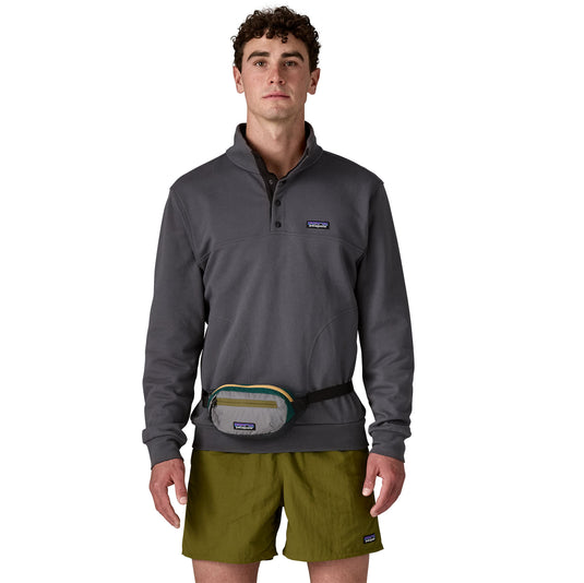 Patagonia Terravia Mini Hip Pack in Patchwork Noble Grey worn by model