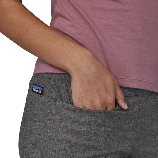 Women's Hampi Rock Pants - Regular ink black worn by model - close up of pocket