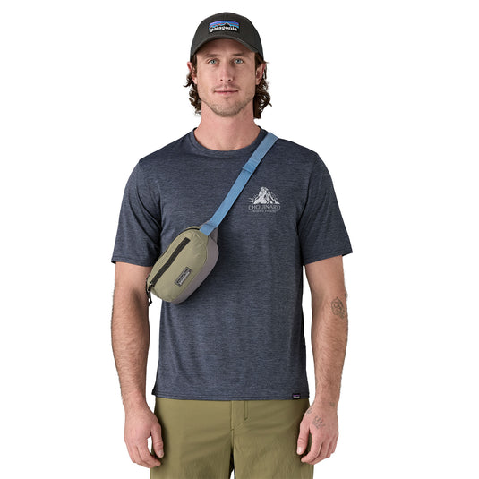Patagonia Terravia Mini Hip Pack in River rock green worn by model