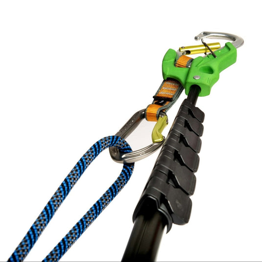 Beta evo clipstick showing how it is used with rope and quickdraw attached