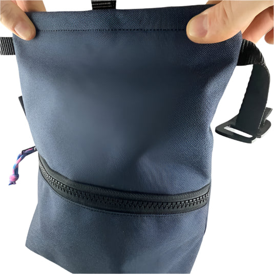 BombProof chalk buckets in Navy - showing zip pocket