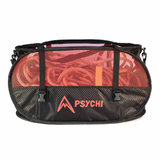 Psychi Belay Bucket - Red side view with rope inside