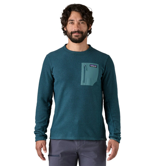 Patagonia Mens R1® Air Crewneck Pullover in tidal teal worn by model