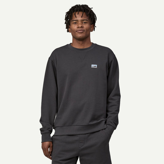 Patagonia daily crew neck sweatshirt in ik black worn by model