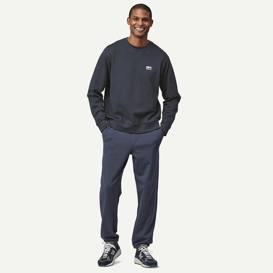 Patagonia daily crew neck sweatshirt in smoulder blue worn by model