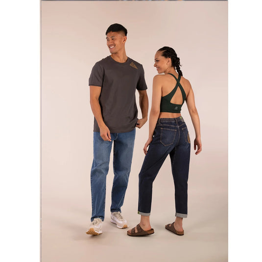 3rd Rock Gaia Jean Raw Retro Indigo worn by male and female model
