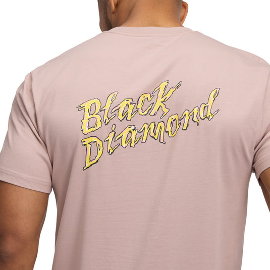 Men's Shredded Short Sleeve Tee in Pale Muave worn on model - close up of rear logo