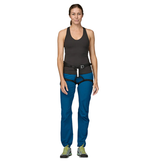 Women's Maipo Tank Top in black worn by model wearing harness