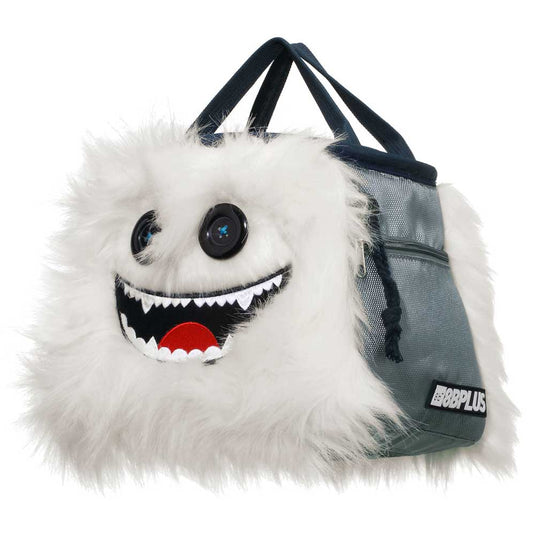 8b+ Herman Chalk Bucket in white fur design showing side zippered pocketd