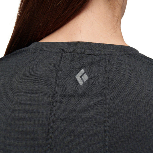 Black Diamond Litewire SS Tee in Black close up of reflective logo