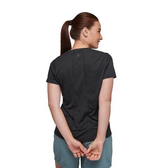 Black Diamond Litewire SS Tee in Black worn by model facing away