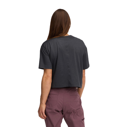 BD womens circuit short sleeve tee in Black worn by model facing away
