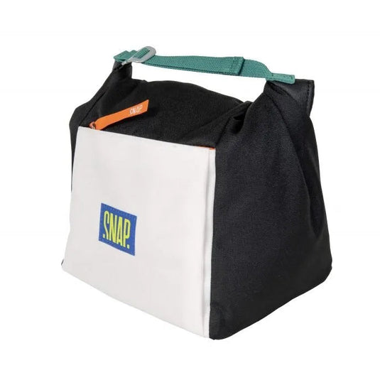 SNAP Big Chalk Bag Fleece - Chalk Bucket in Black & Chalk rolled up