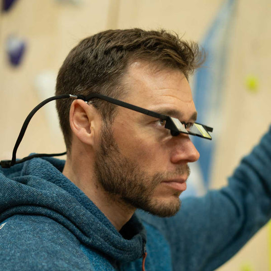 Psychi Belay Glasses worn by model